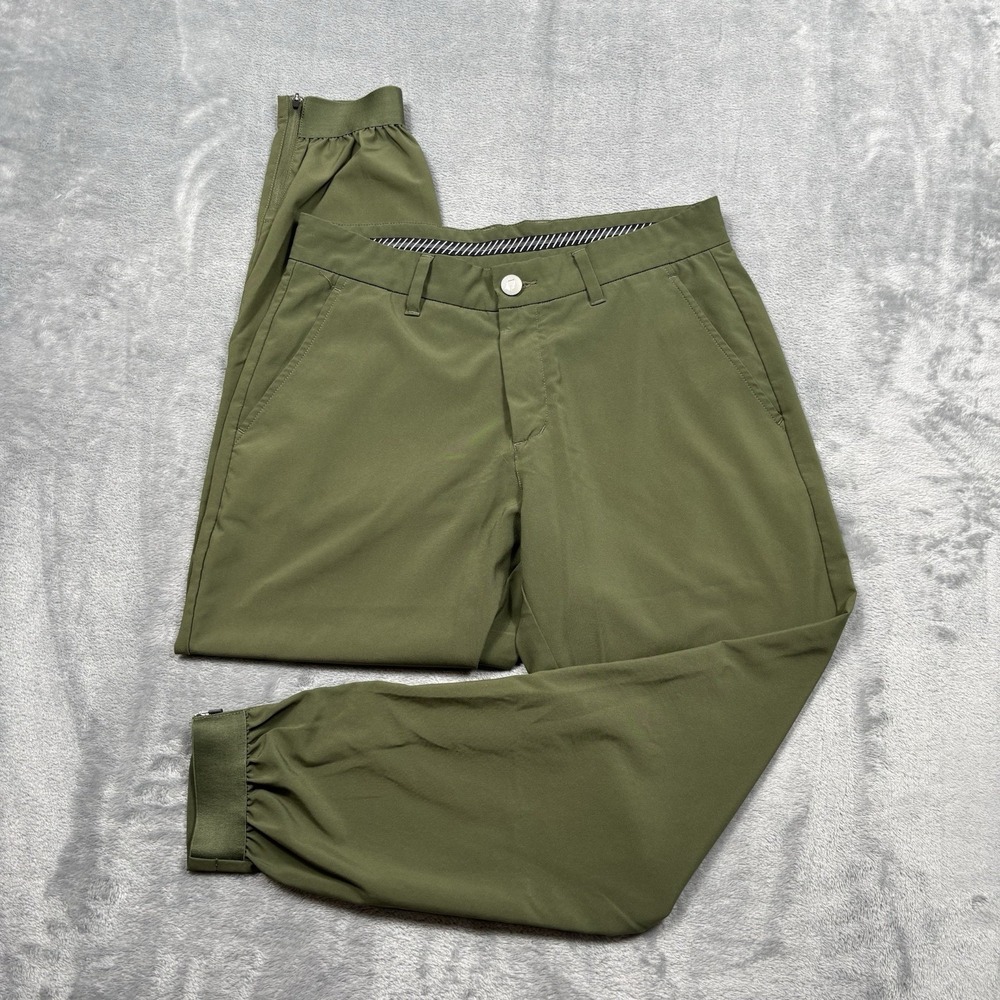 Primo Pants Mens 30 Short Green Golf Jogger Stretch Zip Ankle Cuff Tapered Leg